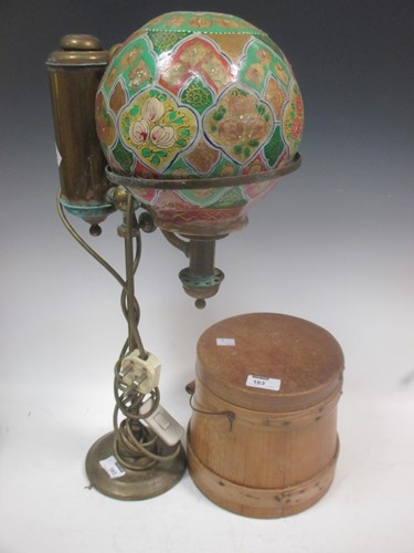 Lot 163 - A brass student lamp and a birch box