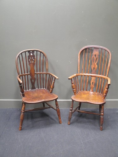 Lot 672 - Two 19th century Windsor type armchairs