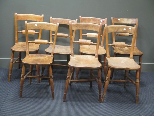 Lot 703 - Seven late Victorian knifeback kitchen chairs