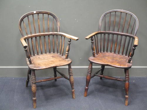 Lot 664 - Two similar stick back Windsor armchairs (2)