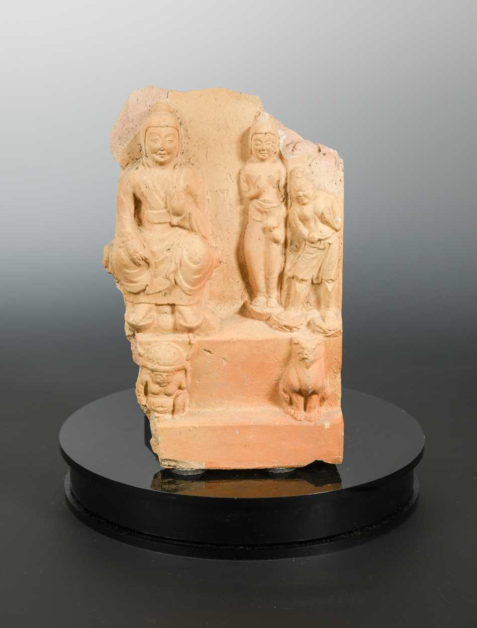 Lot 199 - A Chinese pottery fragmentary architectural tile, perhaps Tang Dynasty