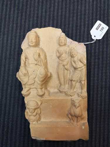 Lot 199 - A Chinese pottery fragmentary architectural tile, perhaps Tang Dynasty