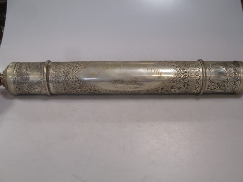 Lot 296 - Indian/Asian silver metal cylindrical scroll case