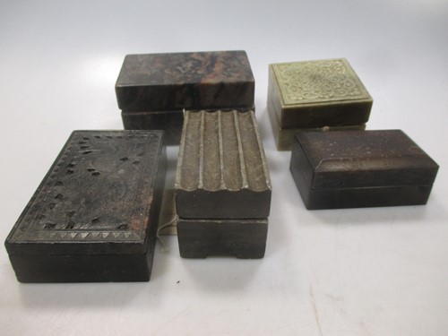 Lot 139 - Five Chinese stone decorative boxes, largest...