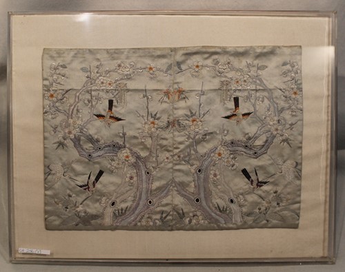 Lot 163 - A pair of Chinese silk embroidered panels,...
