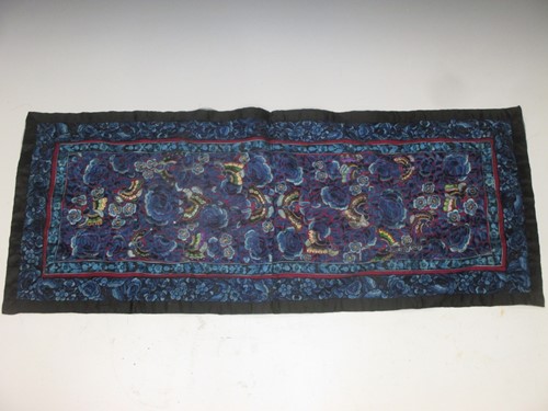 Lot 172 - A Chinese embroidered silk rectangular panel,...
