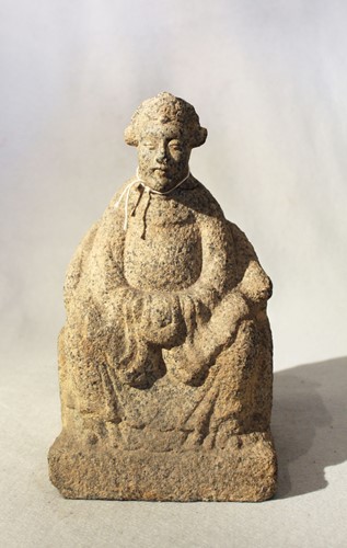 Lot 108 - A Chinese pale granite figure seated in chair,...