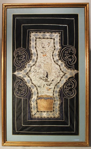 Lot 165 - A pair of Chinese silk embroidered shaped...