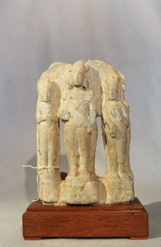 Lot 107 - A Chinese green stone Buddhist triad group, in...