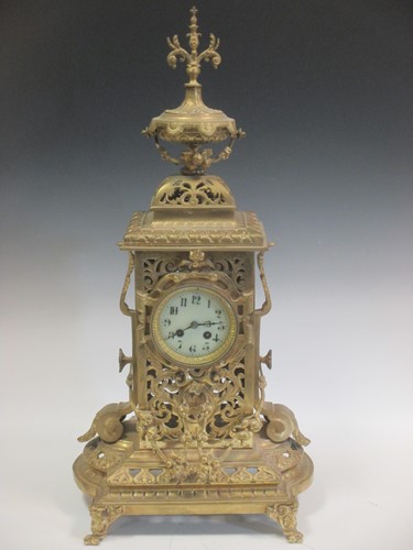 Lot 164 - A large brass mantle clock, the white...