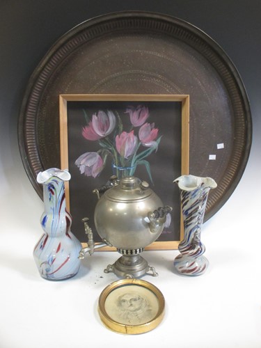 Lot 78 - A Russian samovar, two marbled glass Italian...