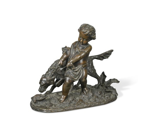 Lot 810 - Auguste Joseph Peiffer (1832-1886), a bronze group of a classical infant
