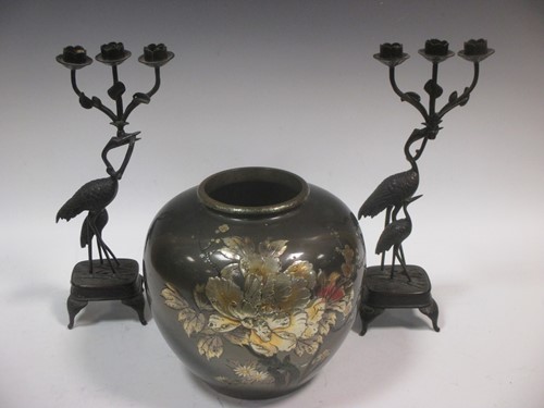 Lot 36 - A Japanese bronze vase of bulbous form...