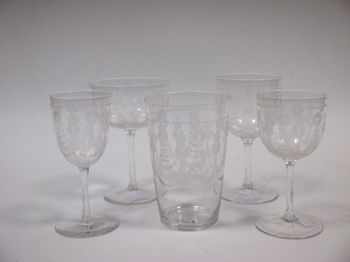 Lot 22 - A collection of etched Edwardian glass stem ware