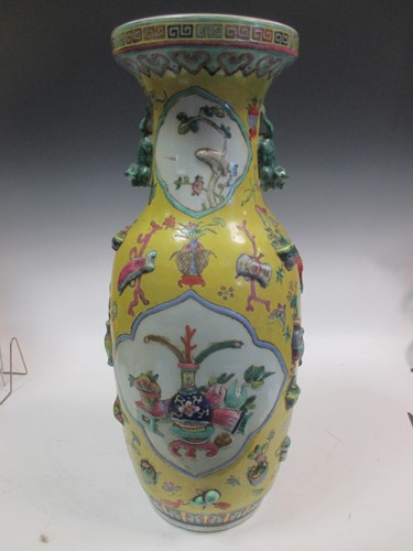 Lot 107 - A large Chinese yellow ground vase, 70cm high