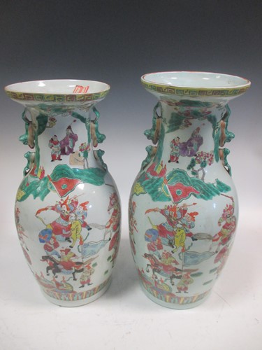 Lot 108 - A pair of Chinese famille verte vases, 47cm high