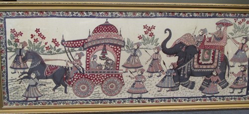 Lot 334 - An Indian/Asian silk picture of elephants,...