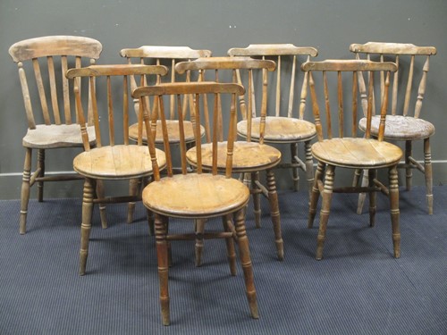 Lot 746 - A set of four 19th century pine kitchen dining...