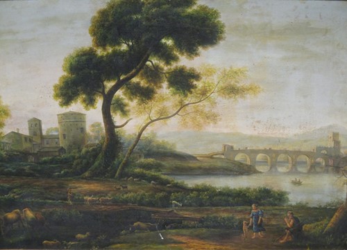 Lot 475 - An Italianate landscape, oil on canvas, signed...