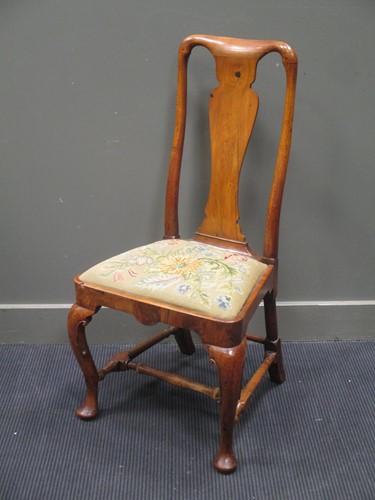 Lot 665 - A Queen Anne style walnut dining chair, with...