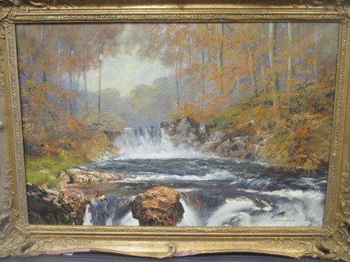 Lot 522 - A 20th century autumnal river landscape,...