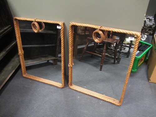 Lot 747 - A pair of rectangular wall mirrors with rope...