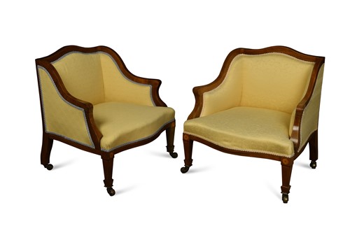 Lot 987 - A pair of late Victorian low rosewood frame armchairs