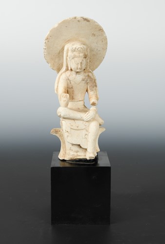 Lot 65 - A Chinese white marble seated figure of...