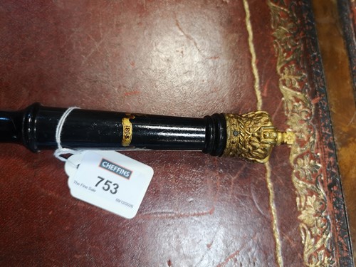 Lot 753 - A Victorian brass capped tipstaff