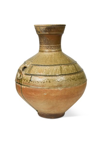 Lot 369 - A Chinese olive glazed pottery vase, hu