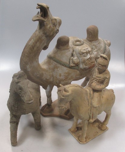 Lot 99 - A group of three Chinese pottery models, a...