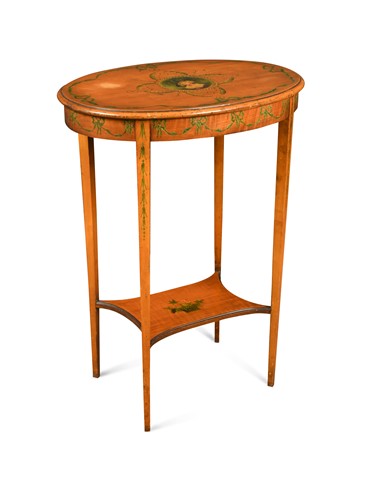 Lot 959 - An oval satinwood painted occasional table