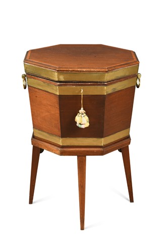 Lot 914 - A George III hexagonal mahogany and brass bound wine cooler