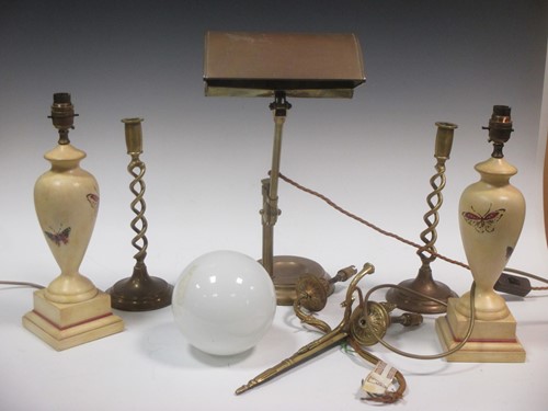 Lot 169 - A four branch brass chandelier together with a...