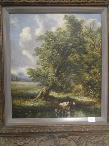 Lot 368 - English School, 19th century, Cattle watering...