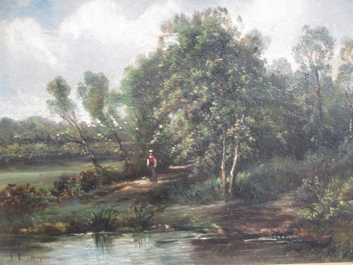 Lot 424 - J Keller, 19th Century, A Wood river landscape...