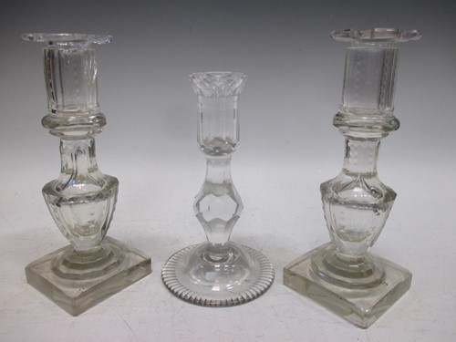 Lot 50 - A pair of 19th century glass candlesticks and...