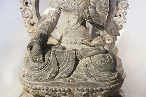 Lot 393 - A carved Grey Stone Tara in 16th century style,  Chinese in Nepalese taste