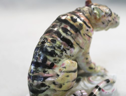 Lot 10 - A rare Longton Hall or Vauxhall model of a tiger, c. 1755-60