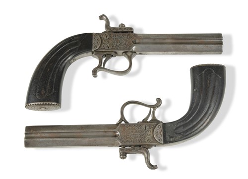 Lot 754 - A pair of continental over and under percussion pistols