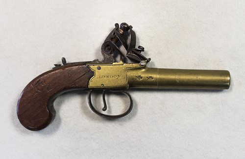 Lot 756 - Archer London, a flintlock brass pocket pistol