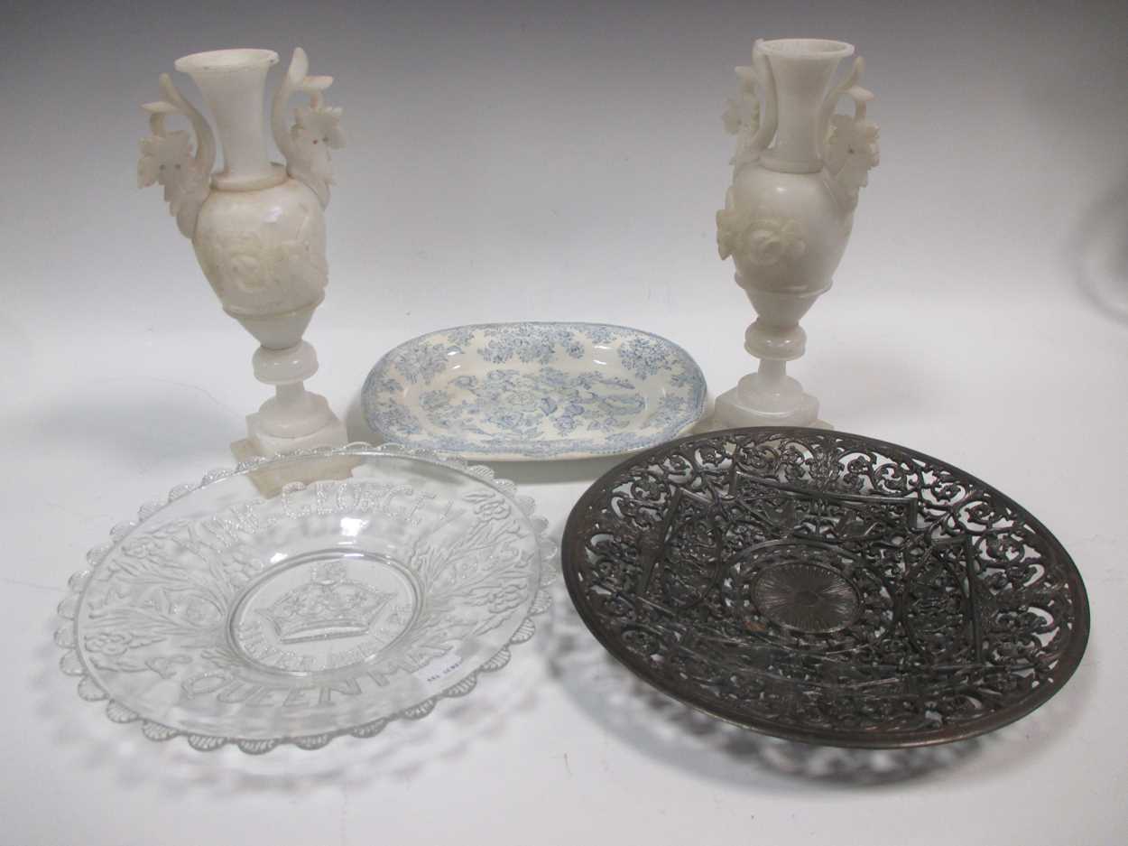 Lot 53 - A pair of Alabaster vases and other items