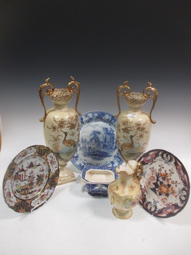 Lot 67 - A pair of large two-handled pottery vases...