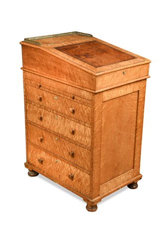Lot 988 - An English birds eye maple Davenport in the manner of Gillows, 19th century