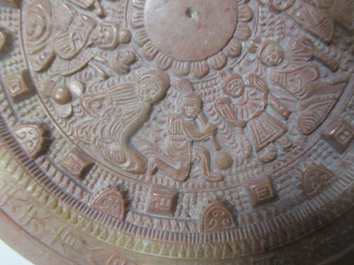 Lot 132 - A Chinese carved soapstone astrological disc,...