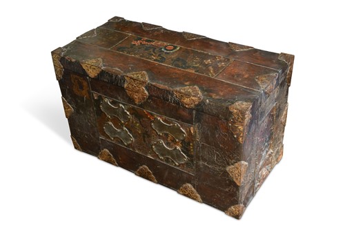 Lot 428 - A Tibetan leather covered document chest, probably 18th century