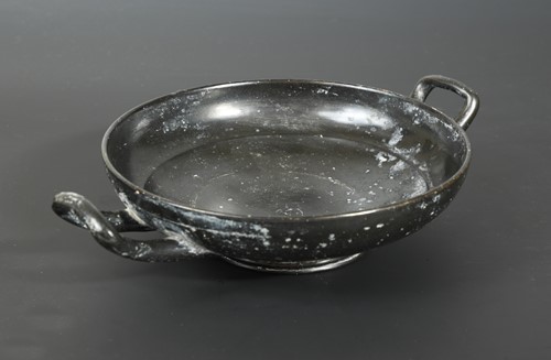 Lot 432 - A Greek attic-red pottery and black glazed kylix (wine cup)