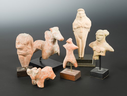 Lot 435 - A group of six ancient Cypriot and other pottery figures and animals