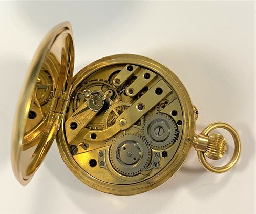 Lot 224 - Unsigned - A lady's Swiss 18ct gold half hunter pocket watch retailed by Barraud & Lund