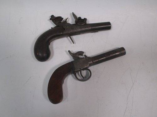 Lot 129 - A flintlock pocket pistol, signature rubbed,...